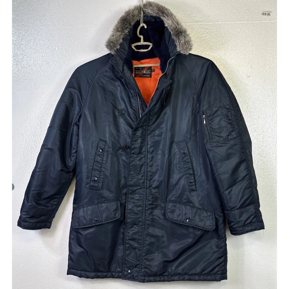Vintage Sears Outerwear Jacket Coat Mens 48 X-Tall Lined Fur Collar Parka Quilt